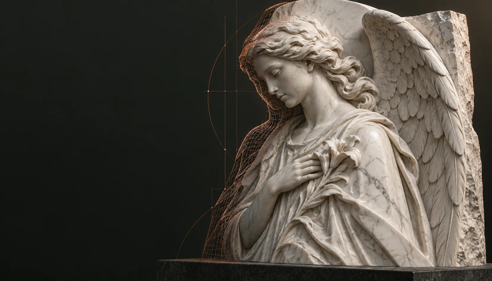 Un angelo scolpito nel marmo incontra le linee di un modello digitale